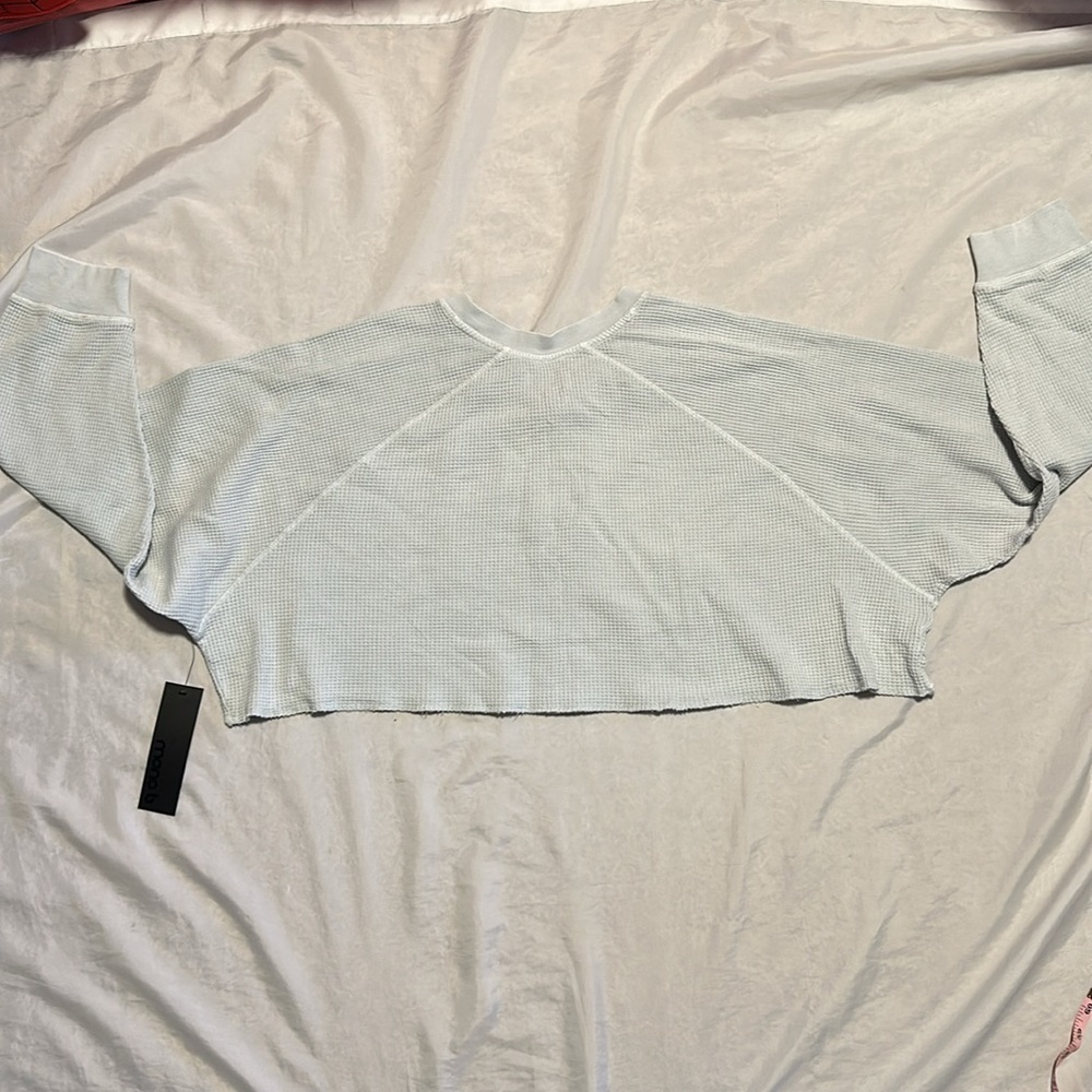 NWT Mono B Waffle Knit Oversized Crop Top Sz L - Picture 8 of 8